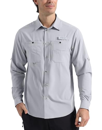 Pioneer Camp Men's Sun Protection Fishing Shirts UPF50+ Long Sleeve UV Quick Dry Cooling Shirts for Travel Camping Hiking - color: Light Gray, size: Small