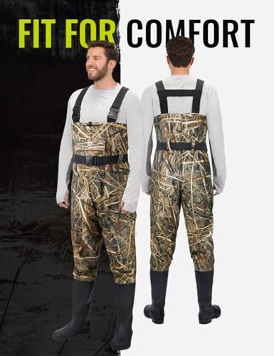 TIDEWE Bootfoot Chest Wader, 2-Ply Nylon/PVC Waterproof Fishing Hunting Waders with Boot Hanger for Men Women Green Brown - color: Next Camo Evos, size: M9/W11