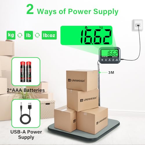 UNIWEIGH Digital Postal Scale 440lb/0.35oz Accuracy for Shipping Packages | Hold/Tare/Count,Commercial Package Scale for Small Business,Postage Scales for Small Business.Luggage and Home Use,Grey
