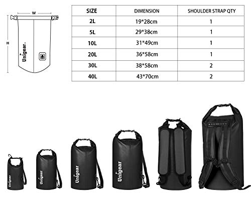 Unigear Dry Bag Waterproof, 2L/5L/10L/20L/30L/40L Floating and Lightweight Bags for Kayaking, Boating, Fishing, Swimming and Camping with Waterproof Phone Case - color: Black, size: 2L