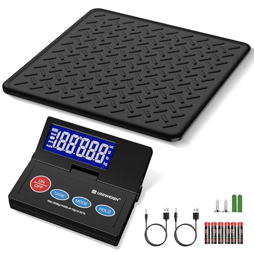 UNIWEIGH 440lb Postal Scale 10g Accuracy Digital Shipping Scale | Postage Scale with Alloy Steel Platform,USB-A/Battery Power,LCD/Tare/Hold/Auto-Off,Mail Scale for Small Business Packages - color: Black