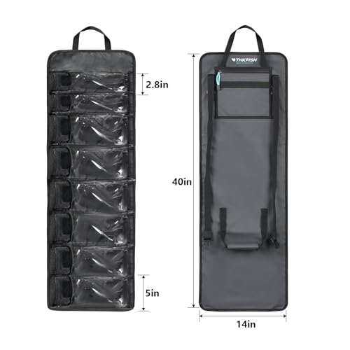 THKFISH Big Bait Bag, Roll-Up Large Trolling Lure Bag for Big Baits with 7 or 8 Heavy Duty PVC Protective Cover Pockets, Mesh Cleaning & Drying Tabs - size: Medium