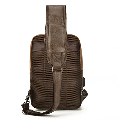 Genuine Leather Sling Bag for Men Women Shoulder Backpack Satchel Crossbody Chest Casual Outdoor Daypack - color: #06brown