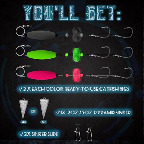 Narcissus Catfish Rigs Set – 6 Pre-Tied Rigs with 2 Sinker Sliders, Float Rigs Tackle, Santee Rig, Circle Hooks 6/0 – Complete & Ready-to-Use Kit - color: Hook Size 5/0&8/0-Weight 3 oz New