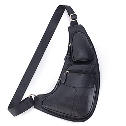 Vintage Leather Sling Bag Backpack for Men Crossbody Shoulder Chest DayPack Backpacks - color: #01black