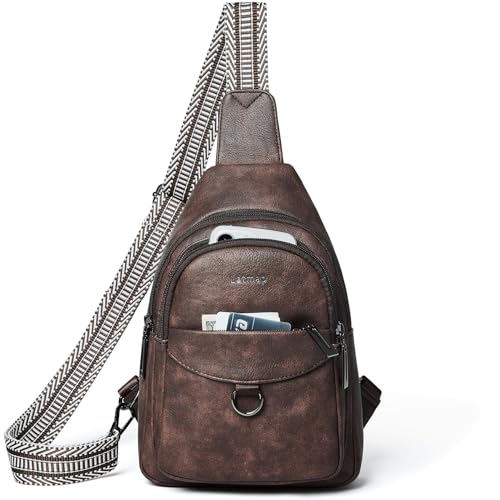 LATMAP 7L Sling Bag for Women Men Crossbody Belt Bag Small Travel Sling Backpack Anti Theft Chest Daypack Purse Faux Leather - color: Coffee