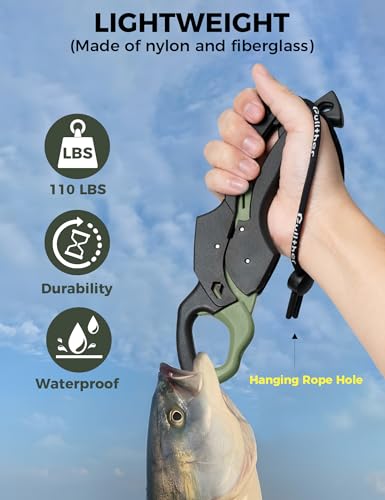 Fish Gripper 9.2",Muti-Function Line Cutter Fishing Pliers, Saltwater Fishing Tool Kit,Fishing Gear with Fishing Lanyard - color: Green