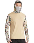 FISHEAL Men's Performance Fishing Hoodie Shirt - UPF 50+ UV Sun Protection Long Sleeve Shirts with Mesh Face Mask - color: Desert Sand Camo, size: Small