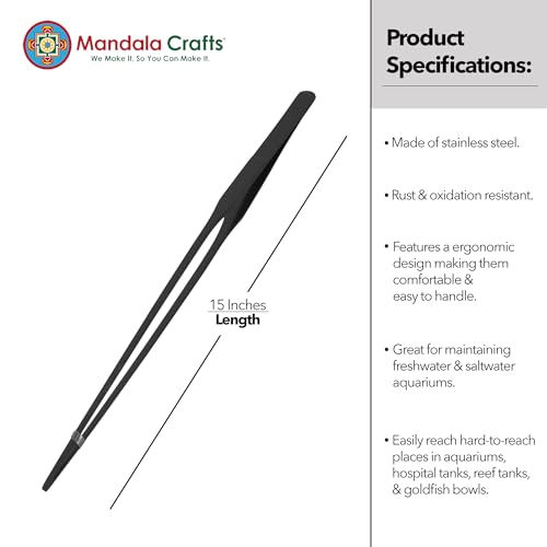 Mandala Crafts Black Straight Aquarium Tweezers for Fish Tanks | 15 Inch Forceps, Rust Resistant Stainless Steel, Trimming Aquatic Plants, Bowls, Terrariums, Freshwater & Saltwater Aquascape - color: Black Straight Tweezers, size: 15 Inches