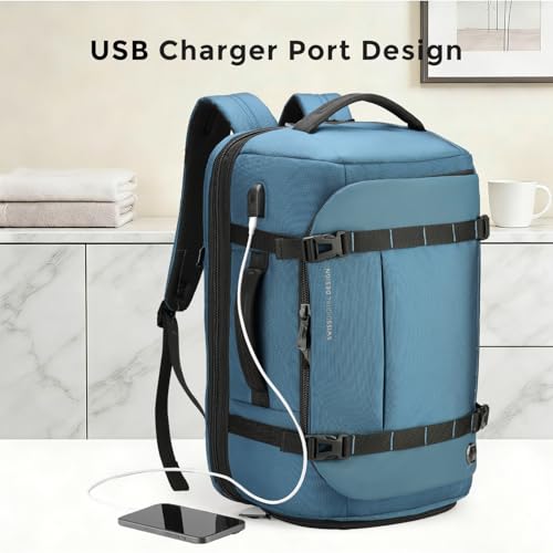 Swissdigital Design Travel Backpack 40L,TSA Friendly Flight Approved Carry-on Hand Luggage,with USB Charging Port Large Weekender Bag Fits 17 Inch Laptop Backpack Blue | SD1756-30 - color: Blue