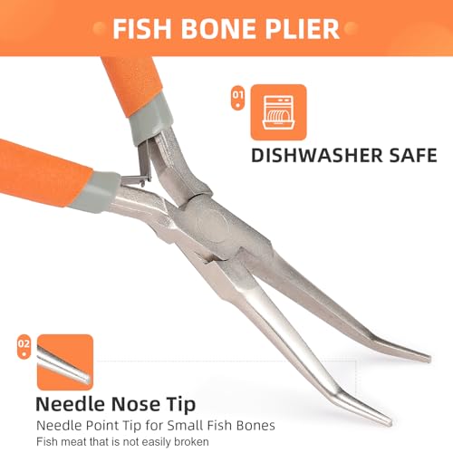 SIDAZON Fish Bone Pliers/Tweezers 6 Inches Bent nose pliers Curved Stainless Steel With Non-Slip Grip