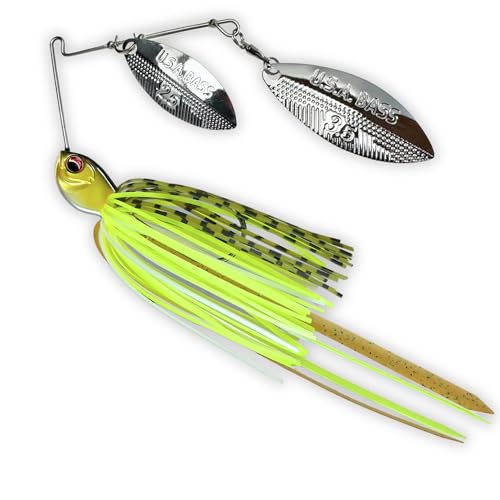 USA BASS Tackle Apache Attack Spinnerbait Type II Largemouth Smallmouth Spotted Bass Premium Fishing Bait Handtied Skirt Custom Blades Heavy Duty Hook New for 2025 - color: Electric Gill, size: 1/2oz - Willow/Willow