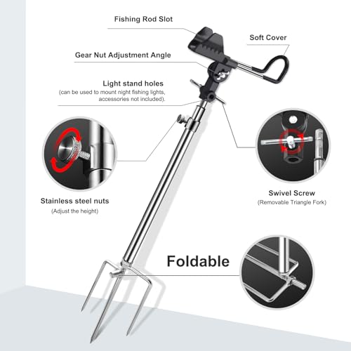 2/4 Pack Fishing Rod Holders, 360 Degree Adjustable Fishing Rod Holders for Bank Fising , Height Adjustable 25-36.6 Inch Multifunctional Stainless Steel Beach Fishing Rod Holder Fishing Gifts for Men - color: Black-4 Pack