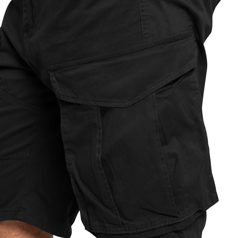 Mens Summer Casual Cargo Shorts Fashion Lightweight Loose Fit Short Pants Drawstring Elastic Waisted Outdoor Shorts - color: Black, size: XX-Large