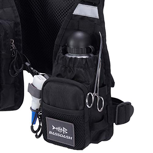 BASSDASH FV08 Ultra Lightweight Fly Fishing Vest for Men and Women Portable Chest Pack - color: Black