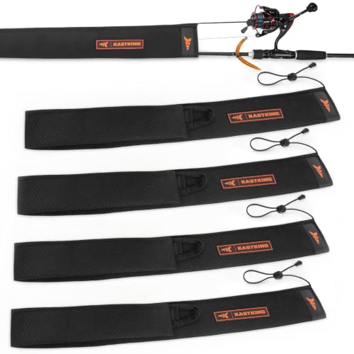 KastKing MeshGuard Rod Socks, Fishing Rod Sleeve, Neoprene Fishing Pole Sleeve, Fishing Rod Covers, Built-in Hanging Loop & Adjustable Lanyard, Fits Casting, Spinning, & Fly Rods - color: Black 4 Pcs, style: Spinning