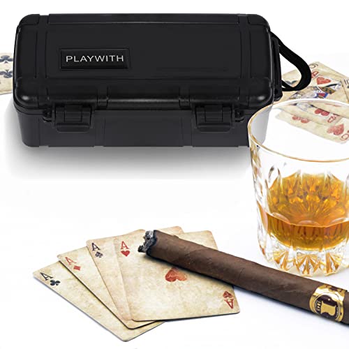 Travel Cigar Humidors Box Case with Cigar Accessories &Spanish Cedar &Humidifier &Cigar Cutter &Cigar Stand Cigar Punch Cutter Hold 12-15 Count Cigar Waterproof Case Crushproof, Airtight Seal Portable - size: store 12-15 cigars