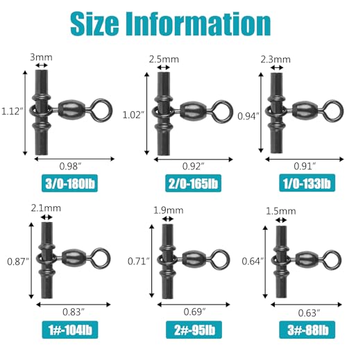 OROOTL Fishing Cross Line 3 Way Swivel, 60pcs T-Shape Sleeve Swivels for Deep Drop Rigs Heavy Duty Crossline Crane Swivel Connecter Saltwater Fishing Tackle - size: 3/0-60PCS