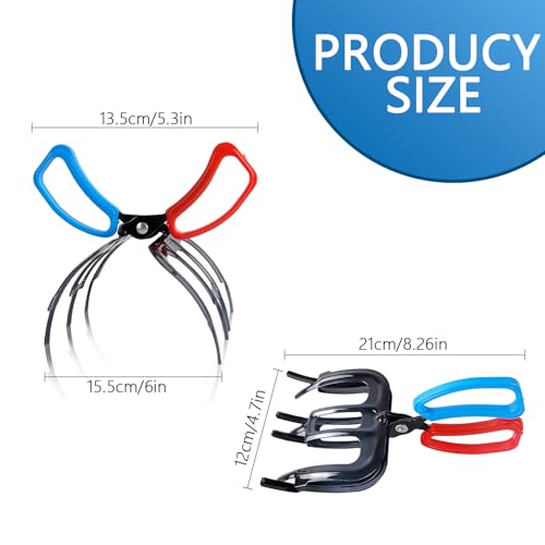 2PCS 3 Claw Fish Gripper and 1PCS 2 Claw Fishing Pliers,Upgrade Multifuctional Fish Grabber Tool,Fishing Pliers Kit for Most Freshwater Fish and Crabs(Blueish Red)