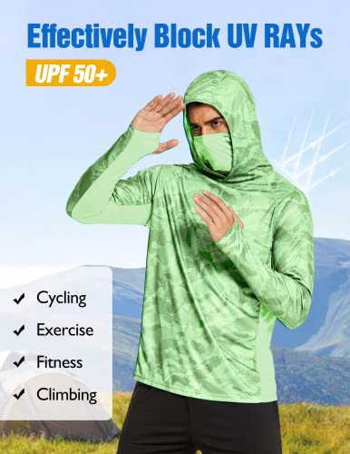 COOrun Men's Hooded Sun Shirts with Mask Fishing Shirts for Men Long Sleeve UPF 50 Rash Guards Cooling Hoodies Hiking Shirts - color: Camouflage, size: XX-Large