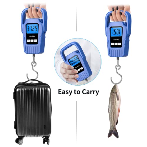 Digital Fish Scale Hanging Scale Fishing Scale,110lb/50kg Luggage Scale,Upgrade Large Handle & Backlit LCD Display, Electronic Balance Digital Fishing Postal Scale,Blue,Fishing Gifts for Men - color: Blue
