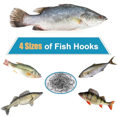 500PCS/100PCS ReeMoo Premium Fishing Hooks, 10 Sizes/4 Sizes Carbon Steel Fishing Hooks W/Portable Plastic Box, Strong Sharp Fish Hook with Barbs for Freshwater/Seawater - style: 100pcs
