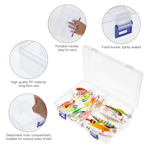 Fish Bait Storage Box, Fishing Spinner Baits Organizer for Bass 2Pcs Spinner Lures Organizer Kit with Portable Carrying Handle Universal Lure Organizers for Bass, Pike, Salmon Lures, Gift for Men