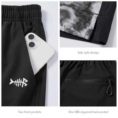 BASSDASH Men’s 7” Fishing Shorts UPF 50+ Lightweight Water Resistant Quick Dry for Hiking with Zipper Pocket FP06M - color: Black/Splash Black, size: Medium