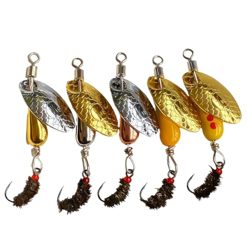 5Pcs Trout Spinners Barbless Fishing Lures with Single Hook Spinner Hooks for River Salmon Stream Fishing Durable Bass and Pike Lures for Freshwater Lake Angling