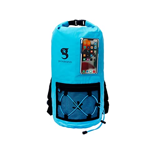 geckobrands Hydroner 20L Waterproof Dry Bag Backpack – Lightweight Roll-Top Bag with Clear Phone Pouch for Outdoor Activities - color: Neon Blue