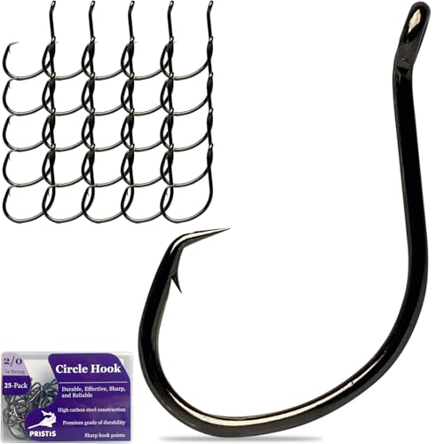 Pristis 25 Pack High Carbon Steel Fishing Hooks, Reinforced EWG Circle Octopus Round Bend 60 Degree Wide Gap Strong Barbed Worm Fish Hook Jig Bait Rig for Saltwater Freshwater Bass Tuna Walleye Trout - color: Circle, size: 2/0