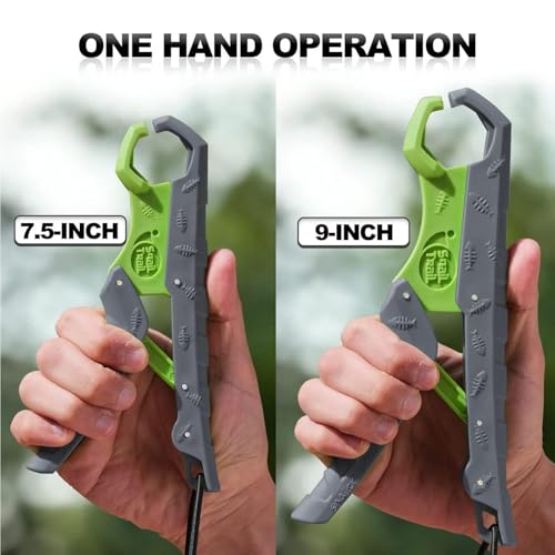 SNAIL TRAIL 7.5''/9'' Floating Fish Gripper, Fishing Grabber, Catfish Mouth Pliers, Caught Bass Holder, Digital Scale Hook Clamp, Saltwater Lip Grip Tool with Lanyard, Gifts for Men, Gray-Green - color: Gray-green, size: 9"