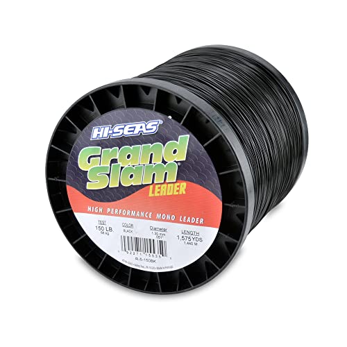 HI-SEAS Grand Slam Monofilament Fishing Leader - Superior Strong Clear Black, for Freshwater & Saltwater Big Game Bottom Fishing, Trolling - color: Black, style: 1575 Yd, 150 Lb, .051 in / 1.30 Mm