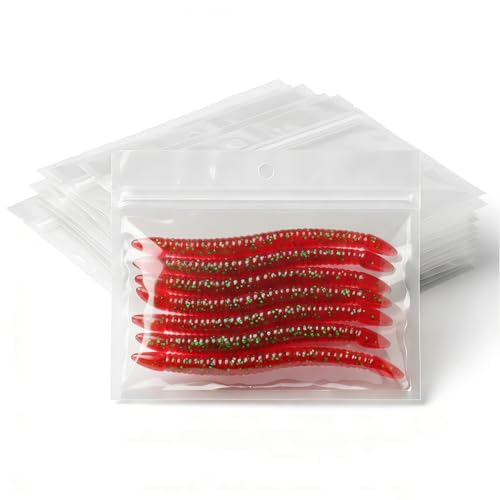 100 Pack Soft Plastic Baits Bags | Heavy-Duty Clear Lock Zipper Packaging Bags - Leakproof Double-Sealed Zipper Storage for Soft Plastic Lures & Fishing Gear | Multiple Sizes (5.9"x4.7") - size: 5.9" x 4.7"