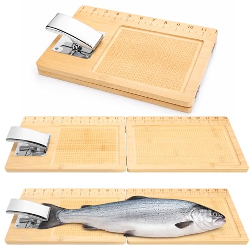 LemonRoad 2 Pcs Fish Cleaning Board with Clamp Foldable Fish Fillet Board Extra Large 24 Inches with Grippy Surface and Non-slip Bottoms Fishing Portable Measuring Table for Fishing Man Woman