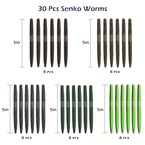 30/50/78/100Pcs Senko Worms Kit – 4"/5" Soft Plastic Fishing Lures with Salt Impregnation for Bass Fishing - color: Multi Colors B, size: 5 inch