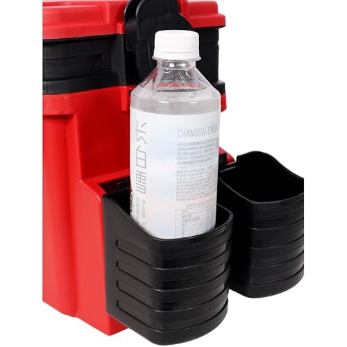 Dual-layer Fishing Tackle Box, Tackle Box Organizer Fishing Box Large, Plastic Portable Tackle Storage Box with 2pcs Rod Holder, 2pcs Cup Holder, 1pc Carring Strap - color: Red