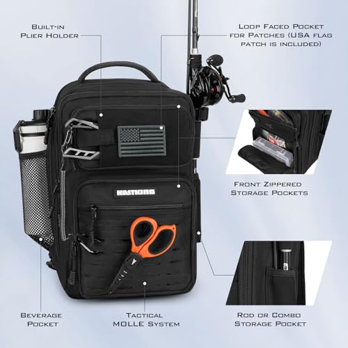 KastKing BlowBak Tactical Sling Tackle Bag-Lightweight Fishing Backpack Storge Fishing Gear and Equipment,Gift for Men - color: H: Double Shoulder-black（16.9” X 10.6” X 8.3”）, size: Large