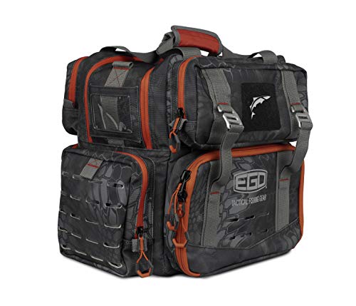 EGO Kryptek Tactical Tackle Box Backpack, Durable Fishing Tool Bag, 1000D Nylon Fabric with PVC Back, Water-Resistant, Multiple Storage Pockets, Laser-Cut Molle Loops, Includes 4 Tackle Trays - color: Typhon, size: Shoulderbag - Regular