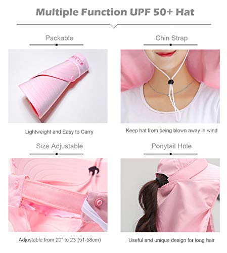 Women Wide Brim Face Mask Sun Hat Detachable Neck Face Flap Ponytail UV Protection Visor Hat Garden Fishing Hiking - color: A5-shun005-purple