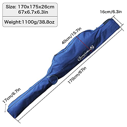 Sougayilang Fishing Rod Case Organizer Pole Storage Bag Fishing Rod and Reel Carrier Organizer for Travel - color: Blue-Length: 170cm/67in
