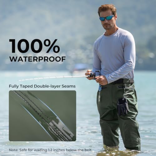 Calamus WaveWalker Waist Waders for Men, 100% Waterproof RipShield Fabric, Slip-Resistant Boots, Moisture-Wicking Insoles - color: Military Green, size: 12