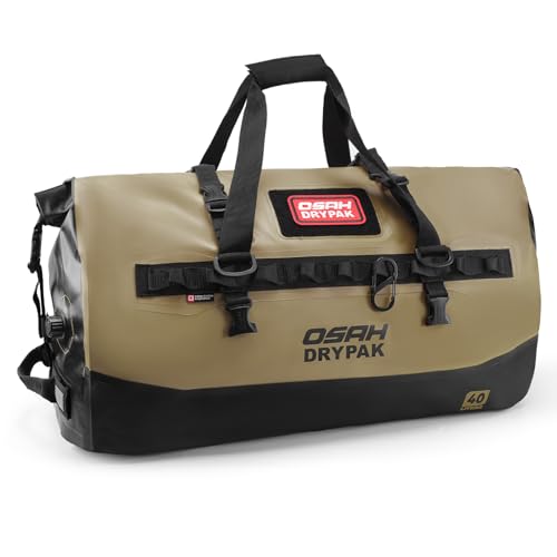 OSAH DRYPAK Waterproof Duffel Bag 25L/40L/60L – Heavy-Duty Motorcycle Tail Bag, Roll-Top Dry Bag for Travel, Camping, Boating, Kayaking, Outdoor Adventure - color: BROWN, size: 40L