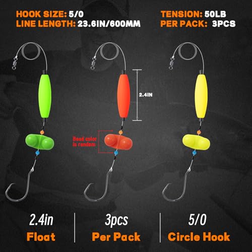Catfish Rigs Catfish Float Rigs Catfishing Tackle Santee Rig 5/0 6/0 Circle Hooks for Peg Floats Catfish - size: 5/0 HOOK * 3PCS