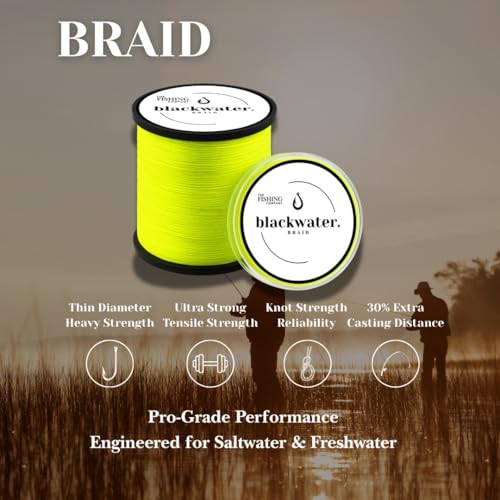 Blackwater Braid 8X Braided Fishing Line – Smooth, Strong UHMWPE Fiber – Abrasion Resistant, Zero Stretch – for Saltwater & Freshwater - color: High Vis Yellow, size: 30LB (150 Yards)
