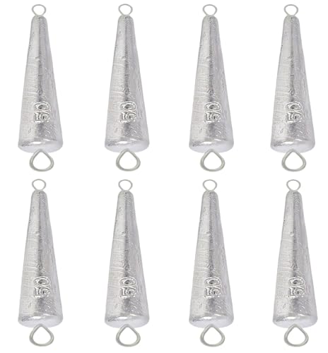 10PCS Fishing Weights Torpedo Sinkers Inline Trolling Sinkers Weights Kit Fishing Sinkers Catfishing Sinkers Saltwater Fishing Torpedo Weights Double Ring Sinkers-1oz(30g) - size: 1.76oz(50g)-8Pcs