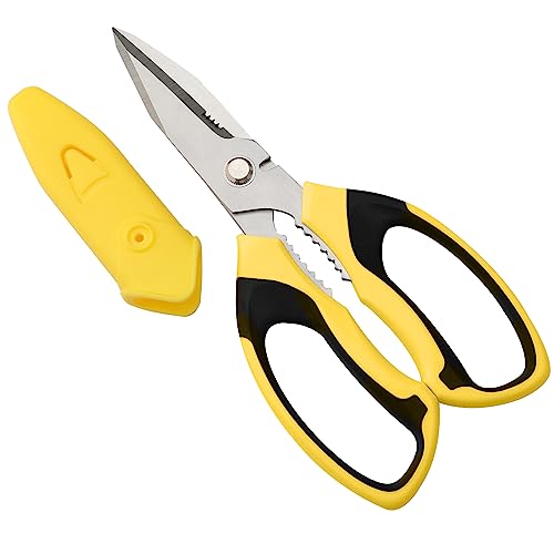 BoFuYuan Utility Scissors Heavy Duty: 8-Inch sharp Scissors All Purpose heavy duty, Serrated Blades Cut Carpet, Cardboard, Wire, Leather, Fabric, Multipurpose Shears for Kitchen, Garden, Office, Craft - color: Yellow