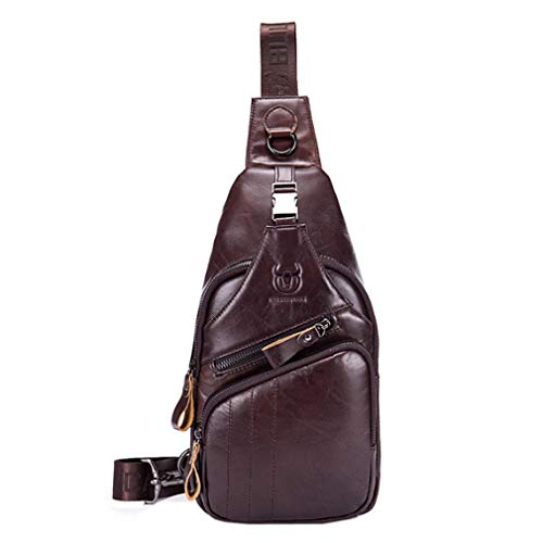 Hebetag Leather Sling Bag Crossbody Backpack for Men Women Outdoor Travel Shoulder Chest Pouch Casual Hiking Pack Casual Daypack - color: #04coffee