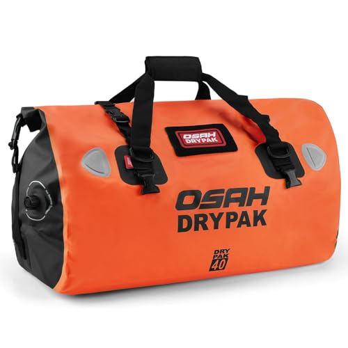 OSAH DRYPAK Waterproof Duffel Bag - Motorcycle Dry Bag Tail Bag with Large Storage Space, Waterproof Luggage Duffle Bags with Outer Mesh Zipper Pocket for Camping, Kayaking, Fishing & Traveling - color: Orange, size: 40L