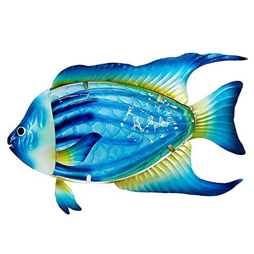 John's Studio Fish Sea Wall Decor Outdoor Metal Garden Hanging Art Glass Sculptures Home Ocean Theme Decorations for Kitchen Bathroom and Pool - Blue - color: Fish - Blue